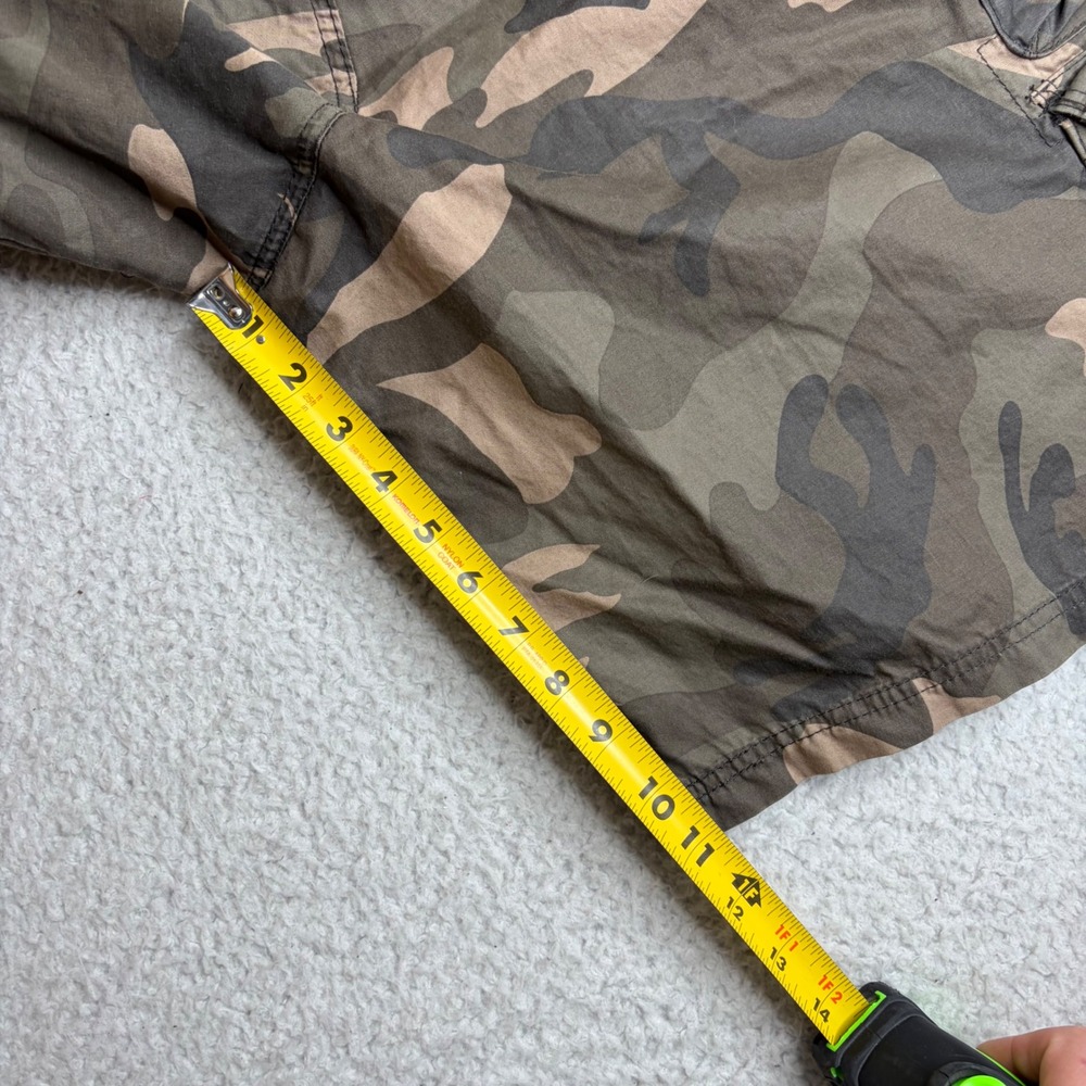 Lee Dungarees Mens Camo Cargo Shorts 36 Brown Green Camouflage Belted Y2K - Picture 6 of 8